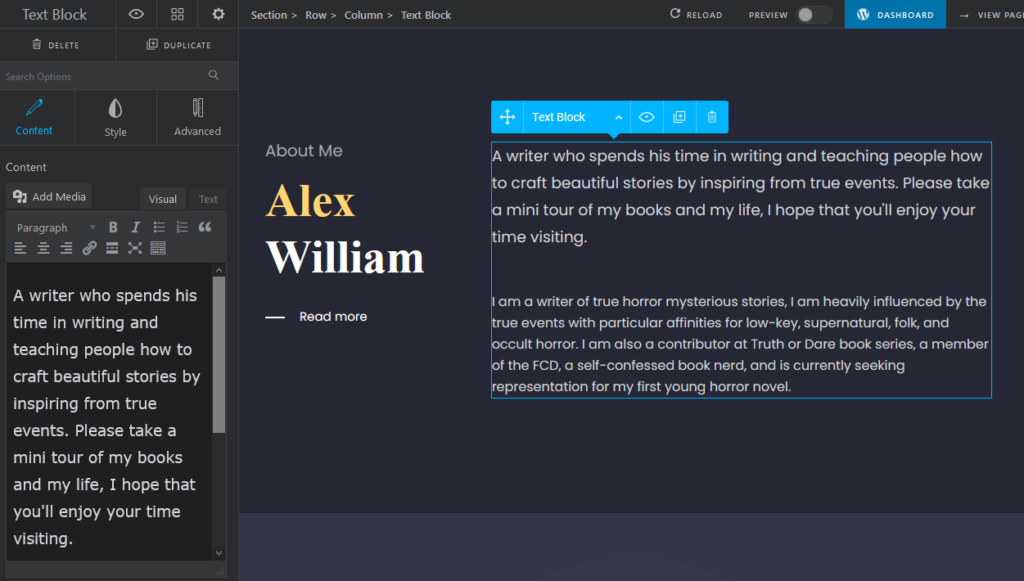 About Me Section- how to create a Portfolio Website -Oshine Creative WordPress Theme.png