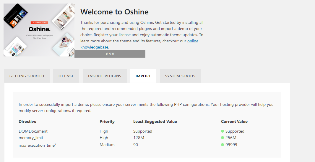 Importing Demos - how to create a Portfolio Website - Oshine WordPress Theme.png